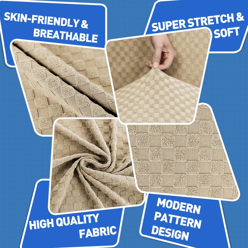 MAXIJIN 2 Piece Jacquard Chair Covers with Arms Super Stretch Non Slip Chair Slipcover for Living Room Dogs Pet Friendly Elastic Sofa Couch Protector Armchair Cover (Chair, Light Beige) - Image 5